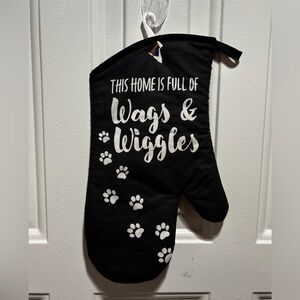 Black Oven Mitt, Towel, and Pot Holders with Paw Prints